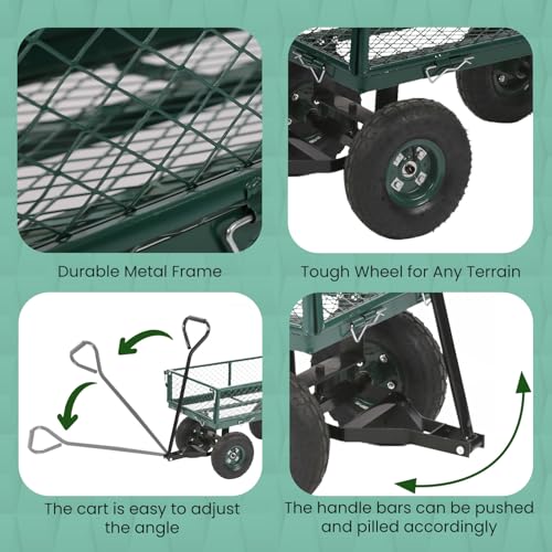 Heavy Duty Garden Cart with Removable Mesh Sides for Yard and Farm
Heavy Duty Yard Dump Cart with 180° Rotating Handle f