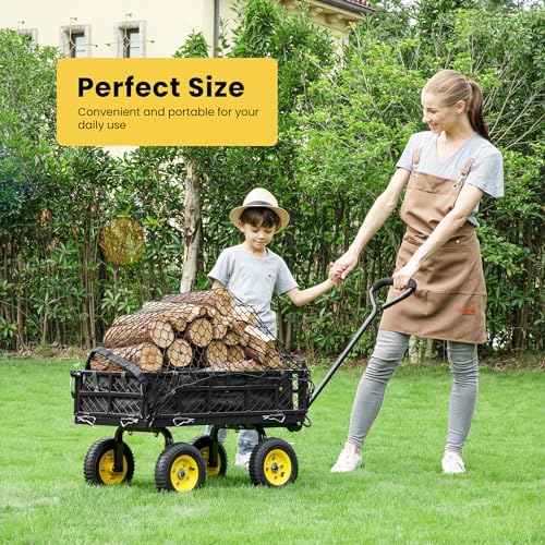 VIVOHOME Heavy Duty Mesh Steel Garden Cart for Yard Work Black 400 Lbs Capacity Removable Sides Folding Utility Wagon